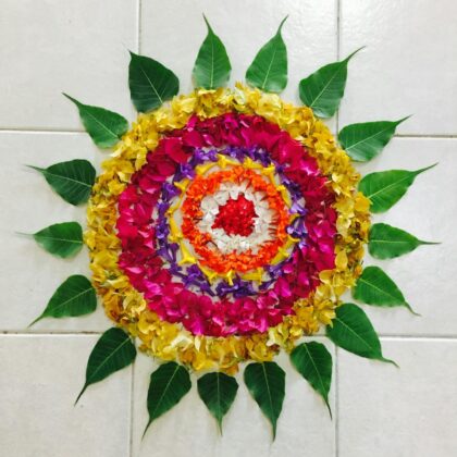 Mandala made with flowers and leaves