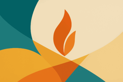 Chalice flame with abstract background in teal, orange, and yellow
